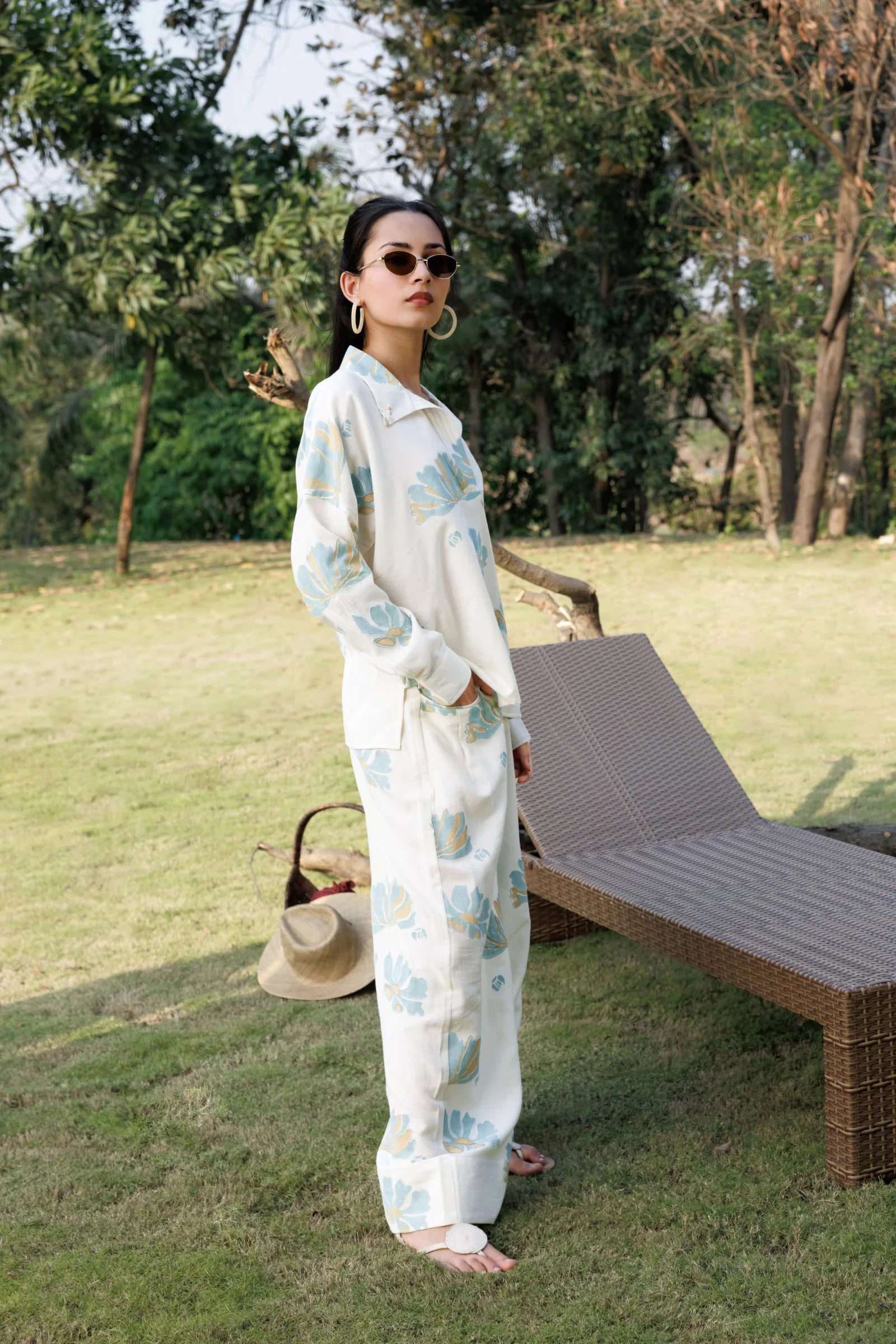 Collared Top with Stitch Detailing + Wide-Leg Pants with Front Pocket Detail Set