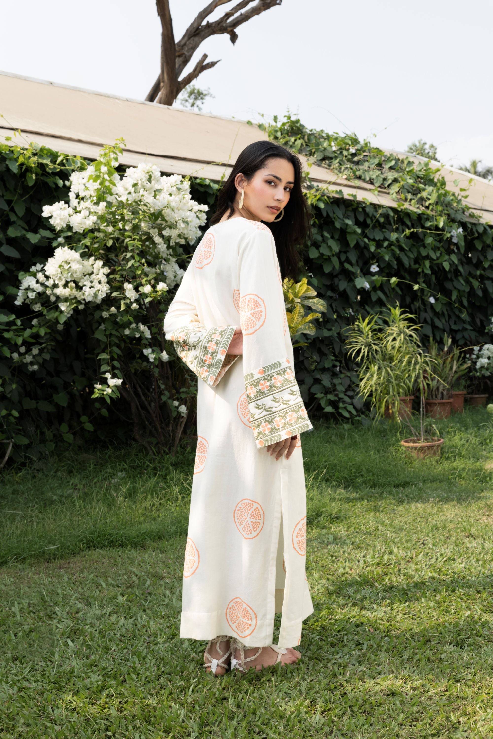 Kaftan with Front Tie-Up & Embroidered Sleeves