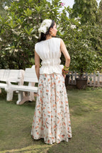 Organic Cotton Front Tie-Up Top + Floral A-Line Paneled Maxi Skirt Set