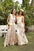 Organic Cotton Front Tie-Up Top + Floral A-Line Paneled Maxi Skirt Set
