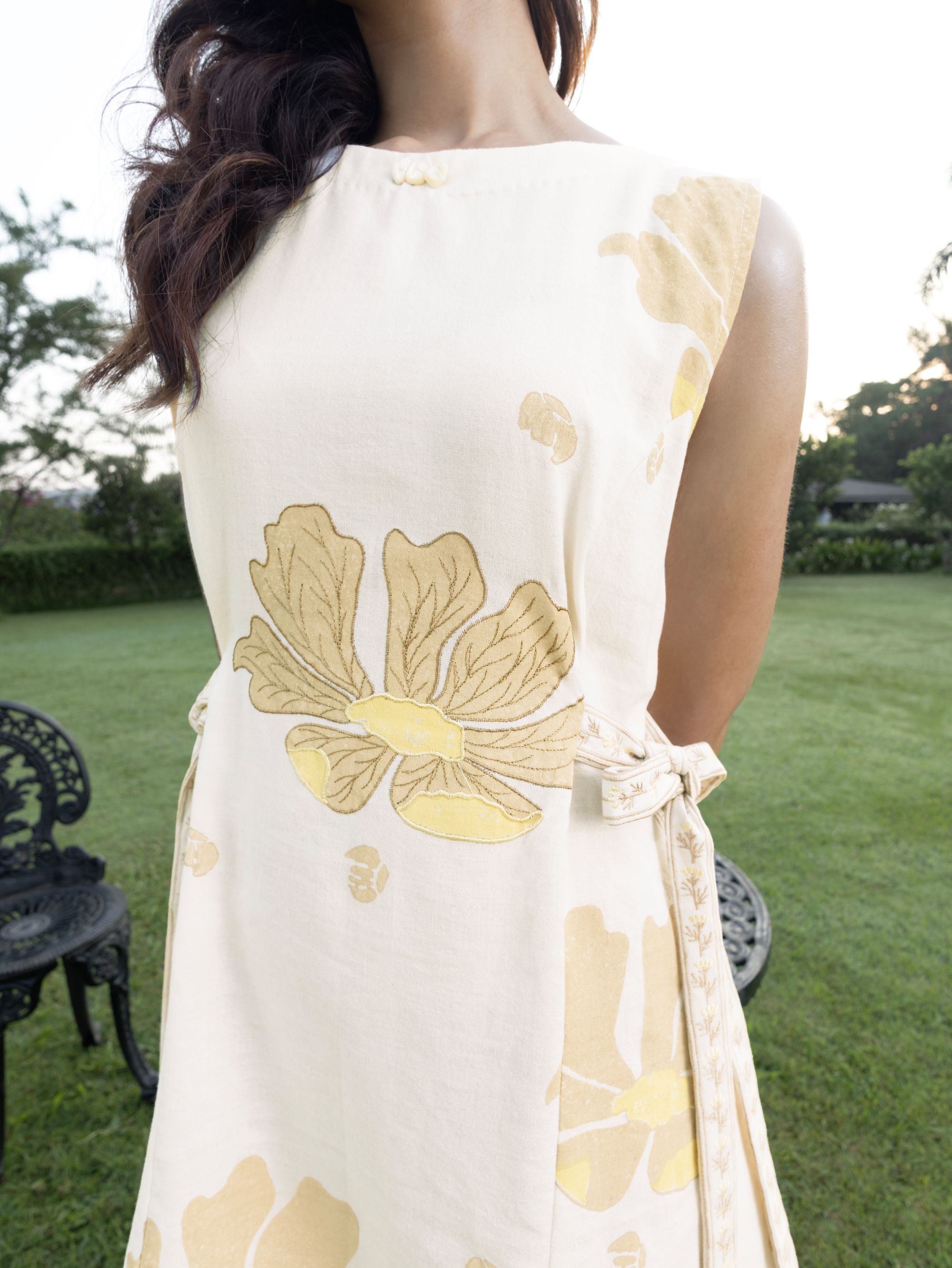 Short Dress with Side Tie-Up & Embroidery