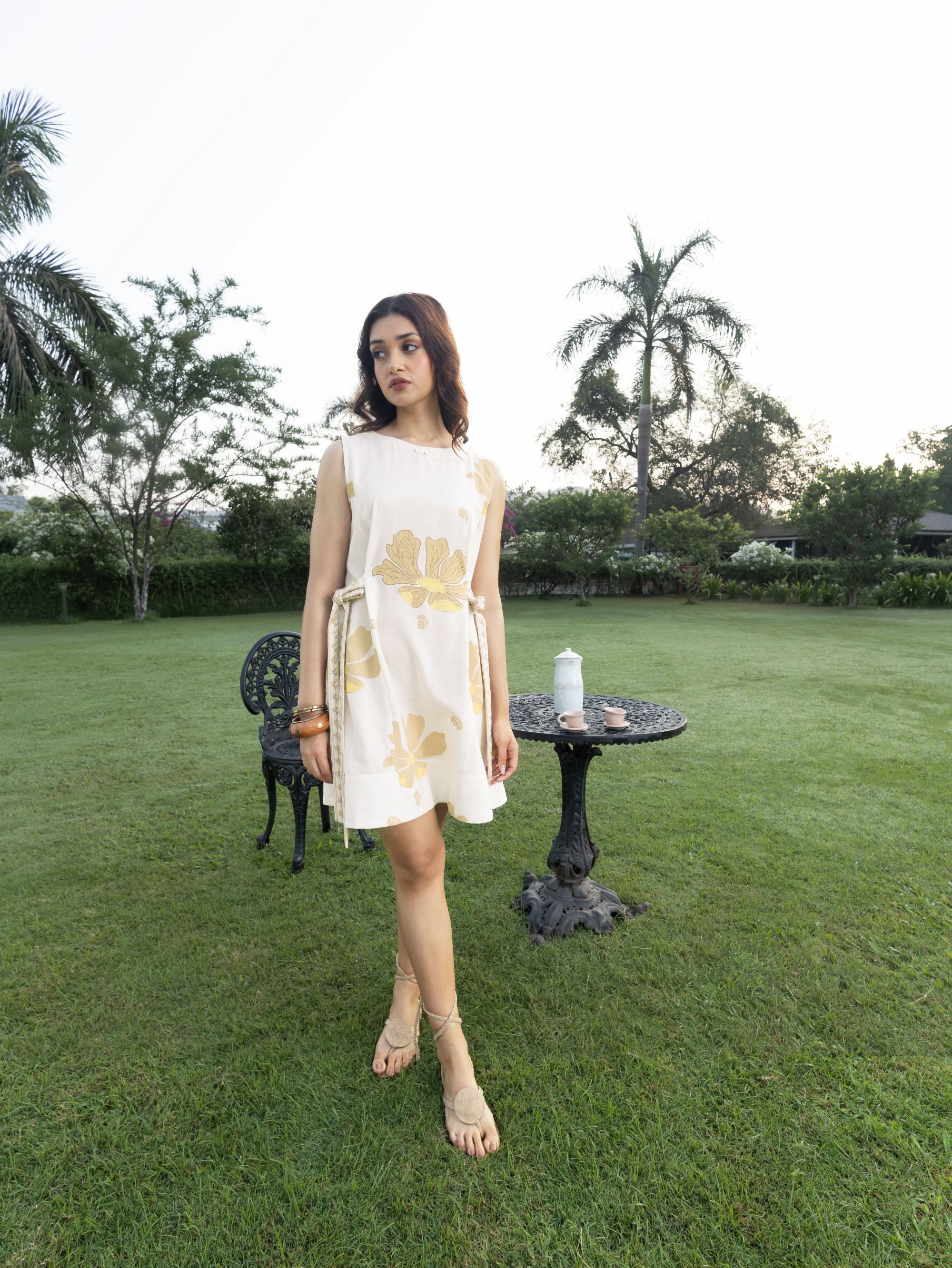 Short Dress with Side Tie-Up & Embroidery