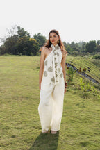 Embroidered Scandavian Scarf Top + Organic Cotton Straight Fit Pants with Side Pleats Set