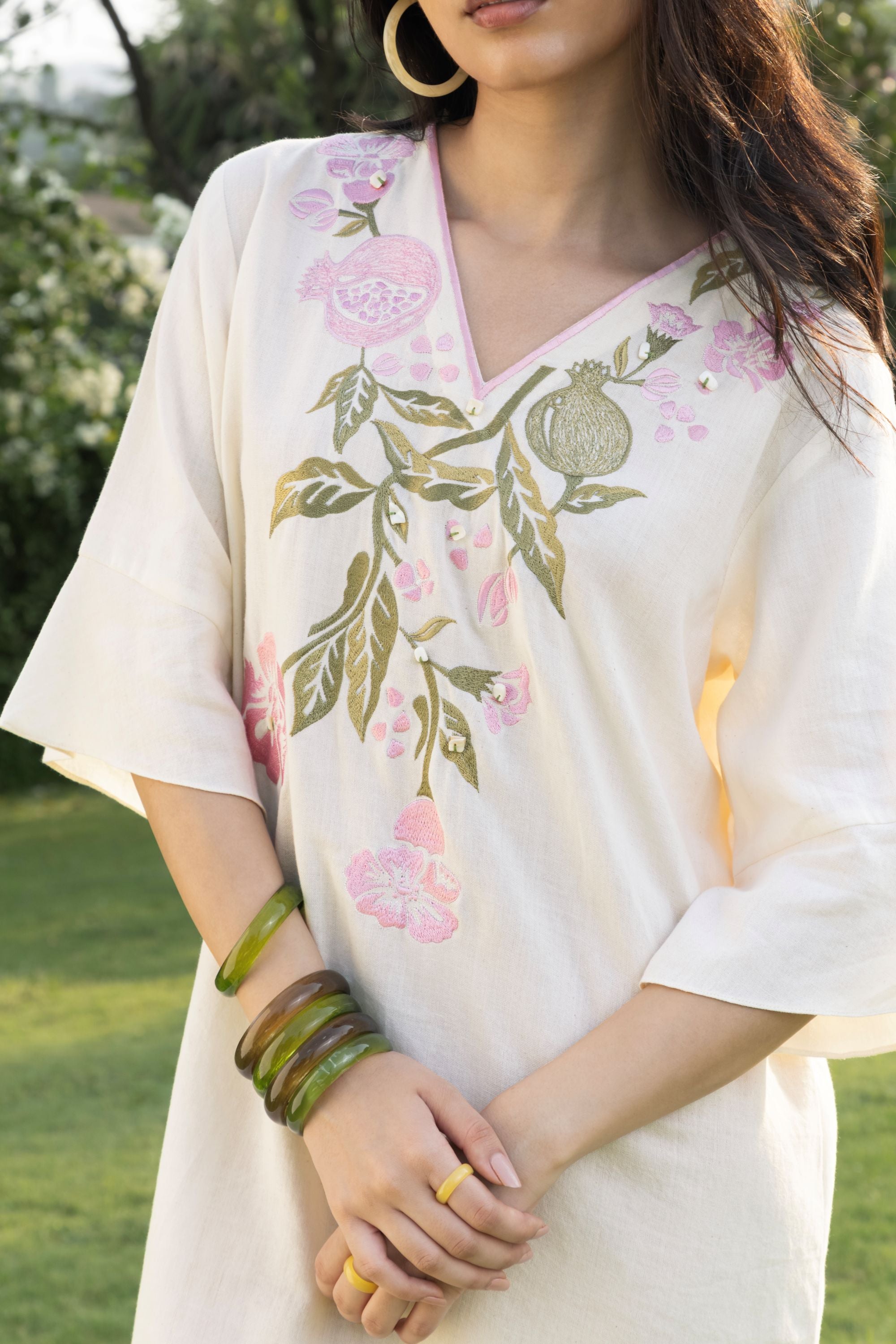 Pomegranate Embroidered Short Kaftan Dress