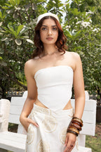 Embroidered A-Line Skirt + Bandana Tube Top with Ruched Back Set