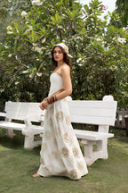 Embroidered A-Line Skirt + Bandana Tube Top with Ruched Back Set