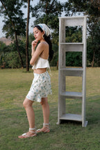 Criss-Cross Back Crop Top with Tie-Up Detail + Wrap Around Skirt with Embroidered Ruffle Set