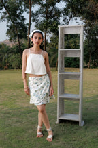 Criss-Cross Back Crop Top with Tie-Up Detail + Wrap Around Skirt with Embroidered Ruffle Set