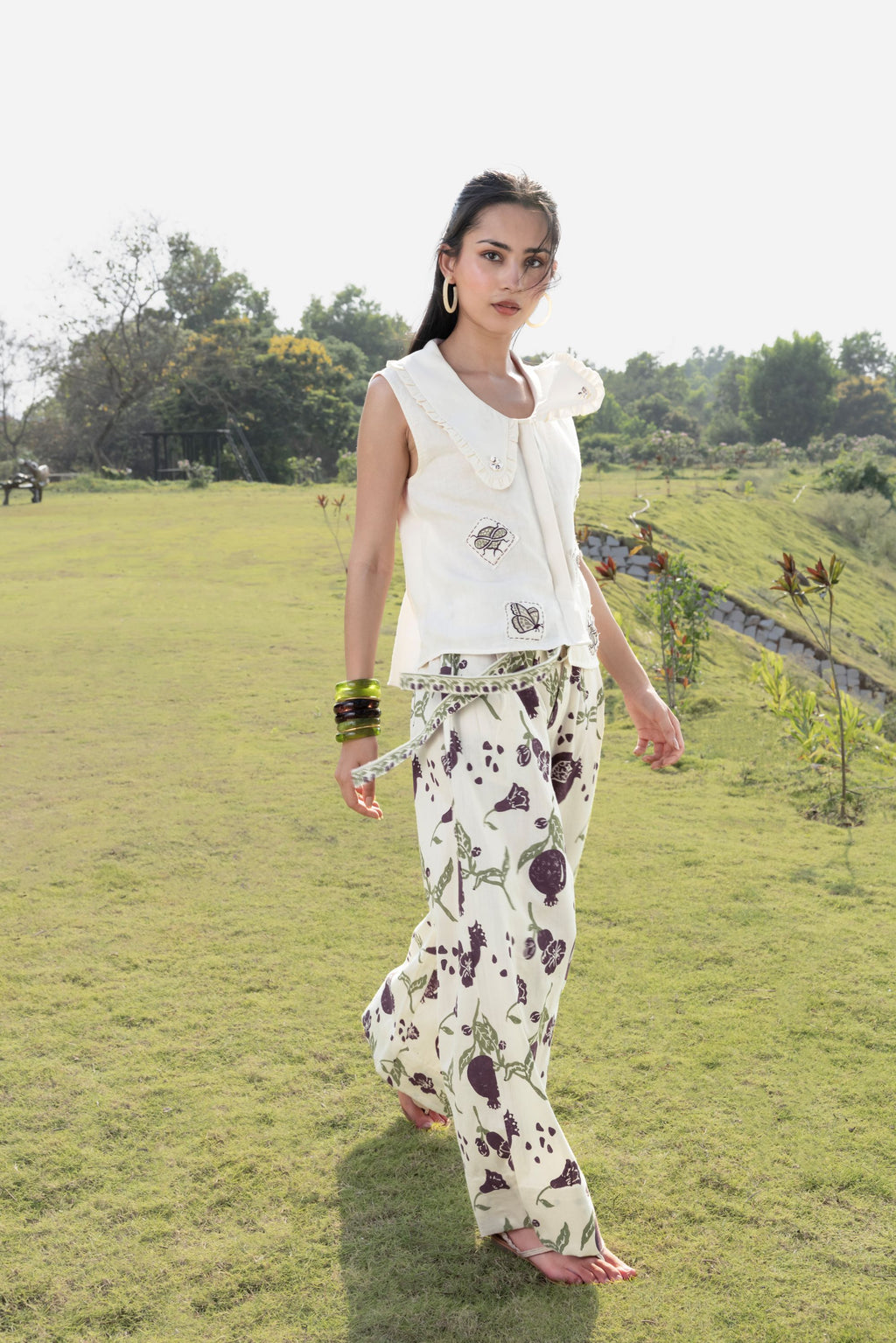 Patchwork Embroidered Top with Peter Pan Collar