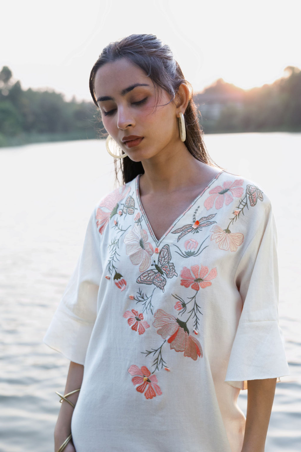 Floral Embroidered Short Kaftan Dress