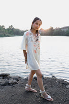 Floral Embroidered Short Kaftan Dress