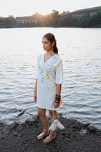 Floral Embroidered Short Kaftan Dress