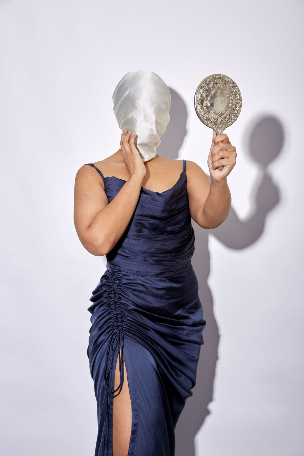 Midnight Navy Blue Satin Dress