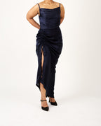 Midnight Navy Blue Satin Dress