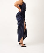 Midnight Navy Blue Satin Dress