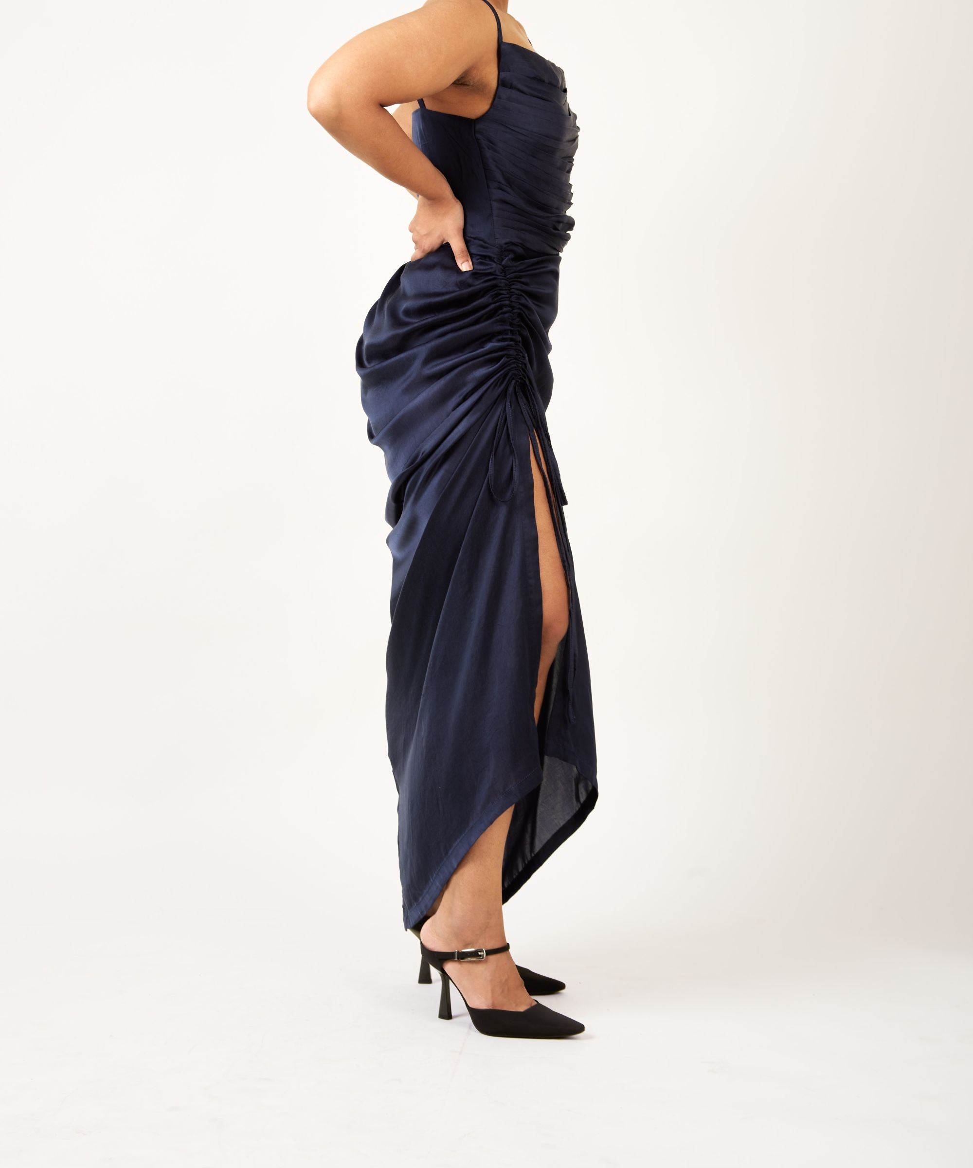 Midnight Navy Blue Satin Dress