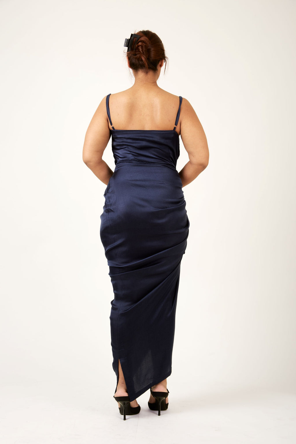 Midnight Navy Blue Satin Dress