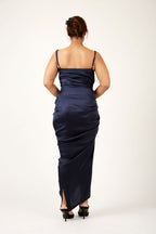 Midnight Navy Blue Satin Dress