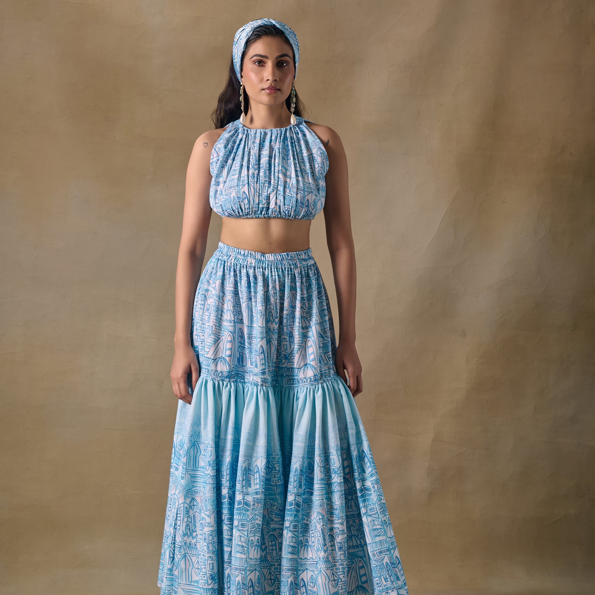 Blue Landscape Tiered Skirt