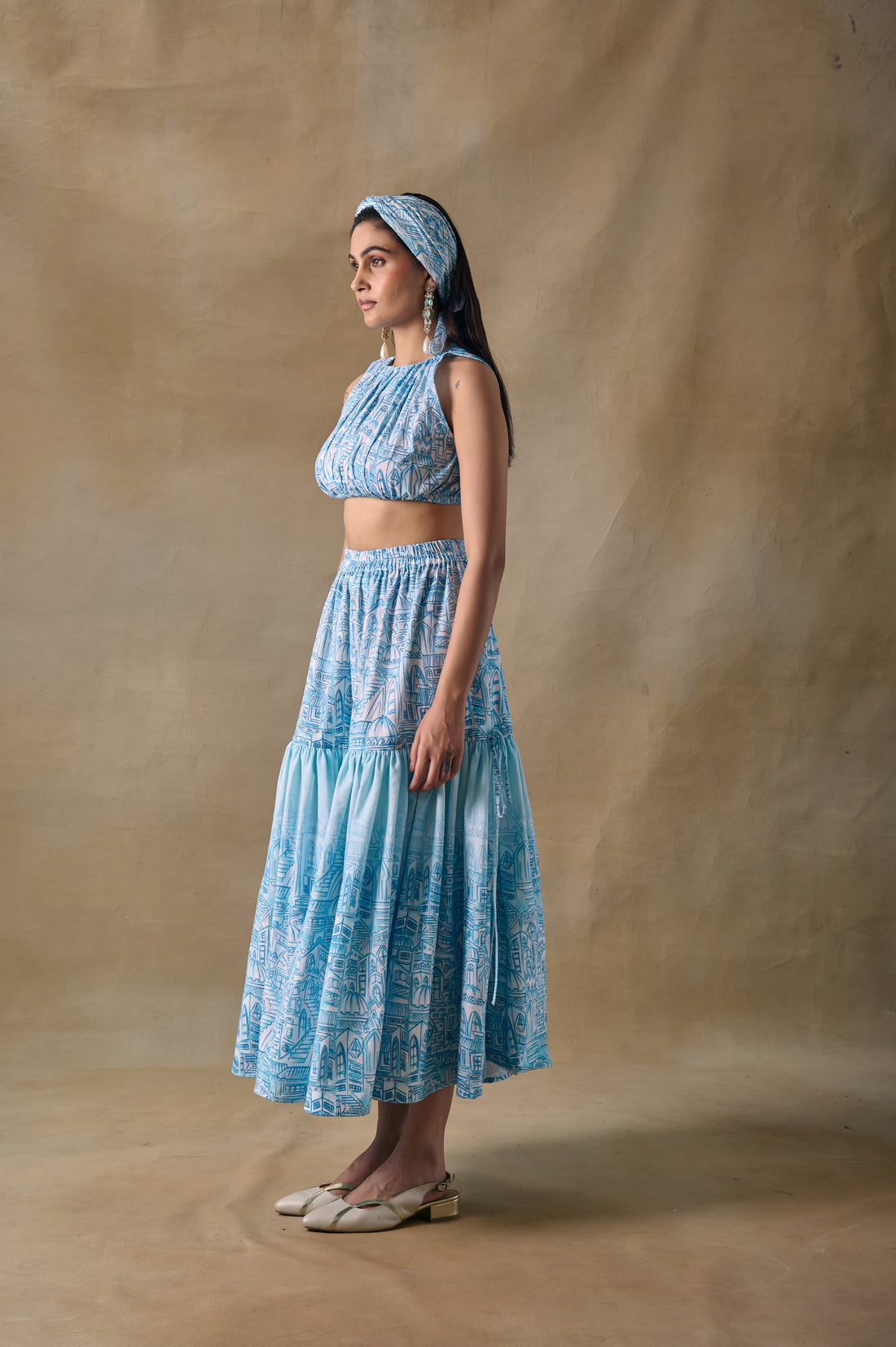Blue Landscape Tiered Skirt