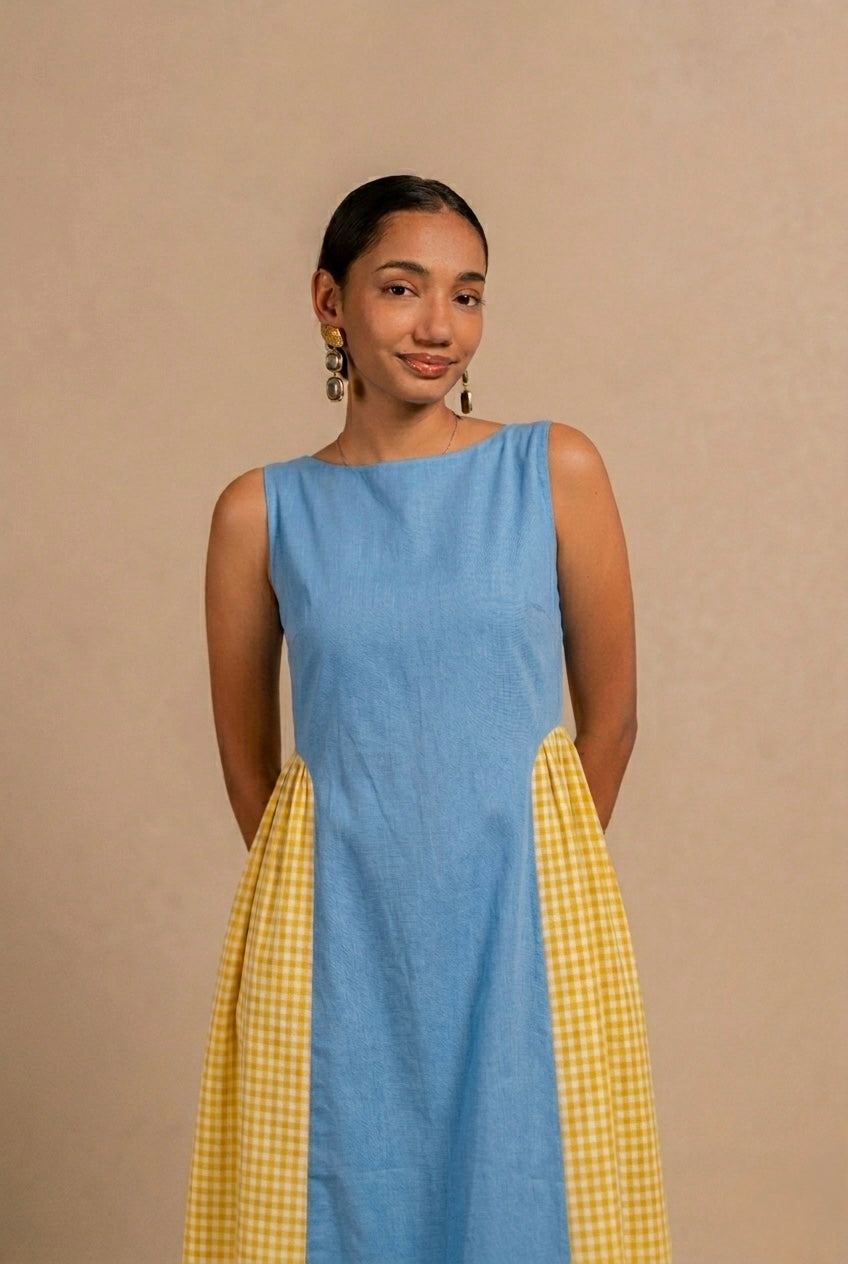 Adele Dress -  Sunny Yellow + Blue Gingham