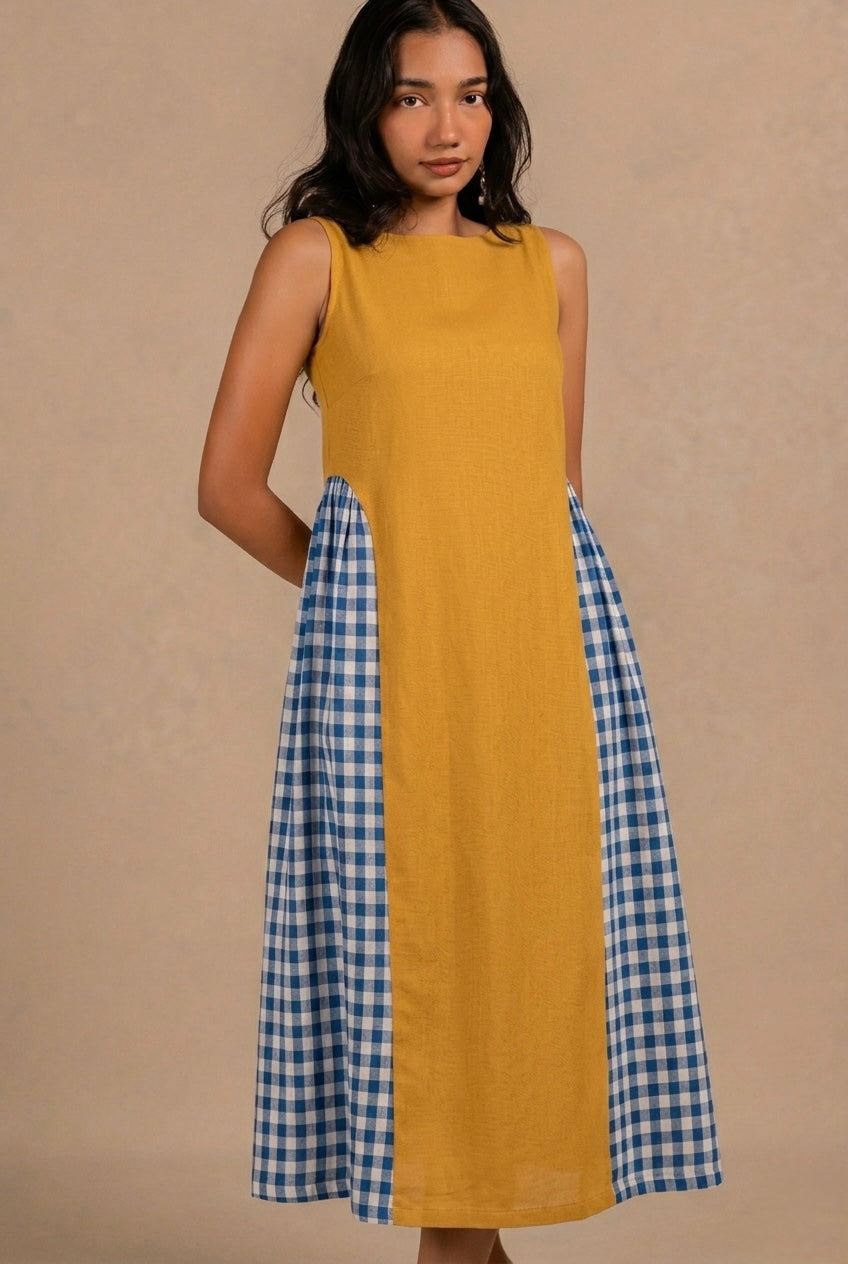 Adele Dress -  Sunny Yellow + Blue Gingham