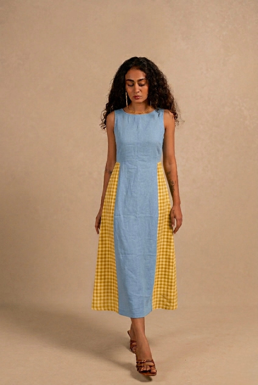 Jessica Dress - Sunny Yellow + Blue Gingham Checks