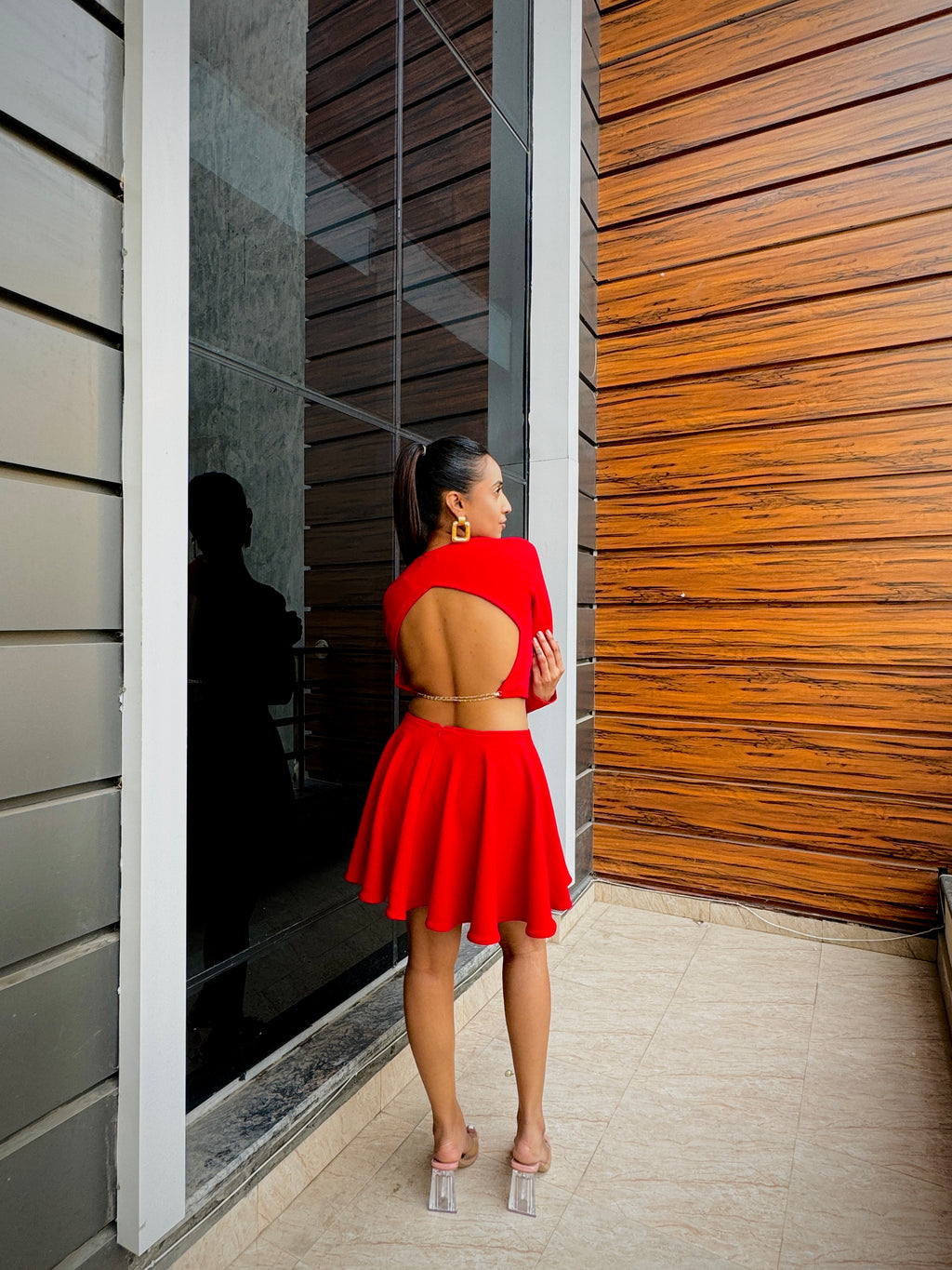 RED TWIRLING COORD SET