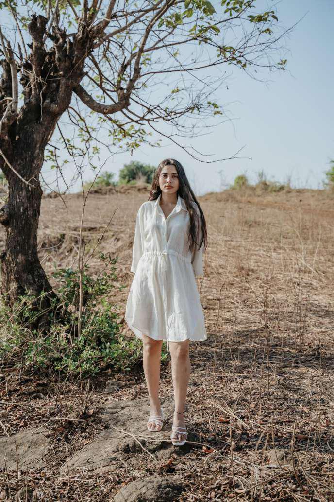 Shirt Style Waist Drawstring Dress