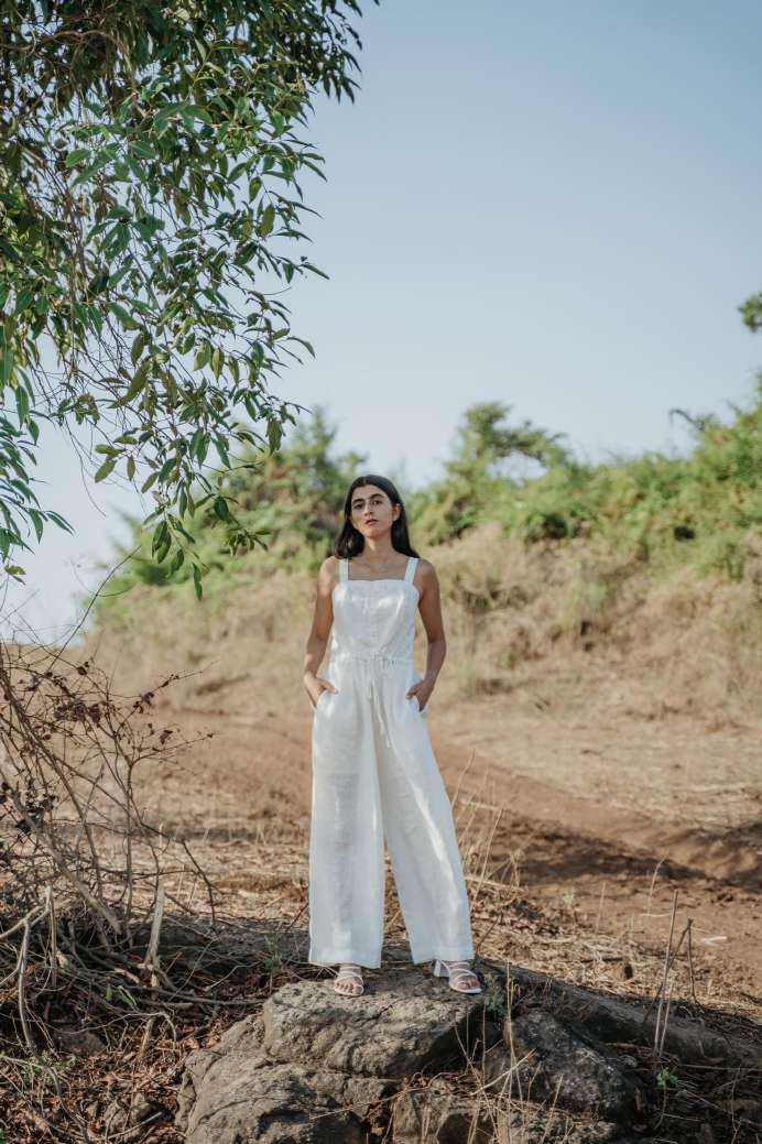 Strap Back Rouching Long Jumpsuit