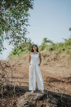 Strap Back Rouching Long Jumpsuit