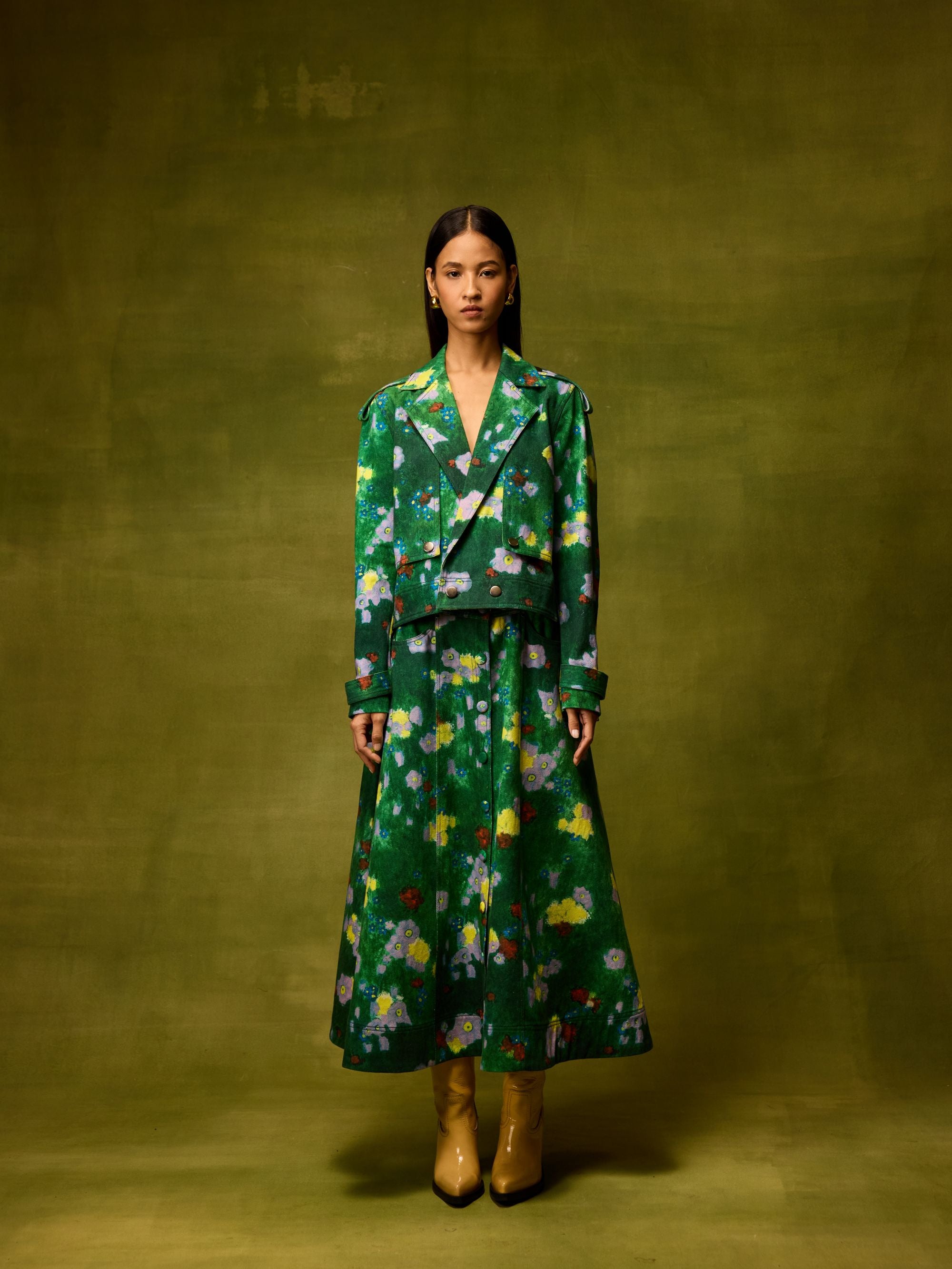 Emerald Bloom Cropped Jacket