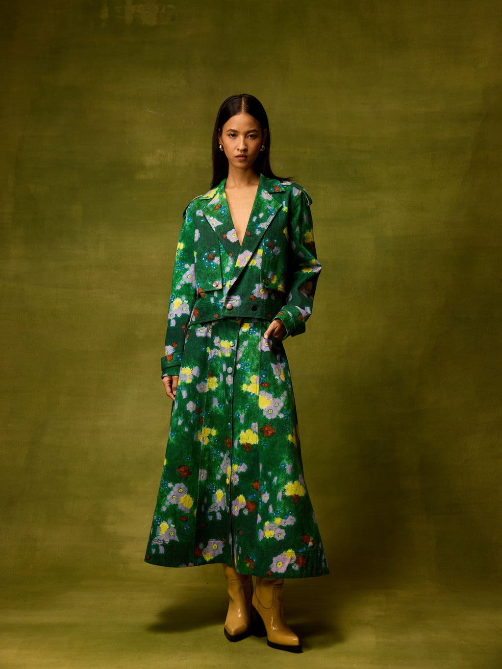 Emerald Bloom Cropped Jacket