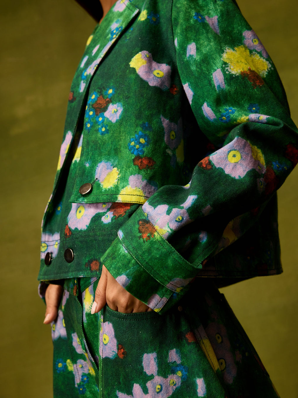Emerald Bloom Cropped Jacket