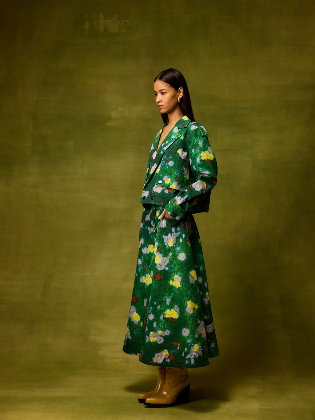 Emerald Bloom Cropped Jacket