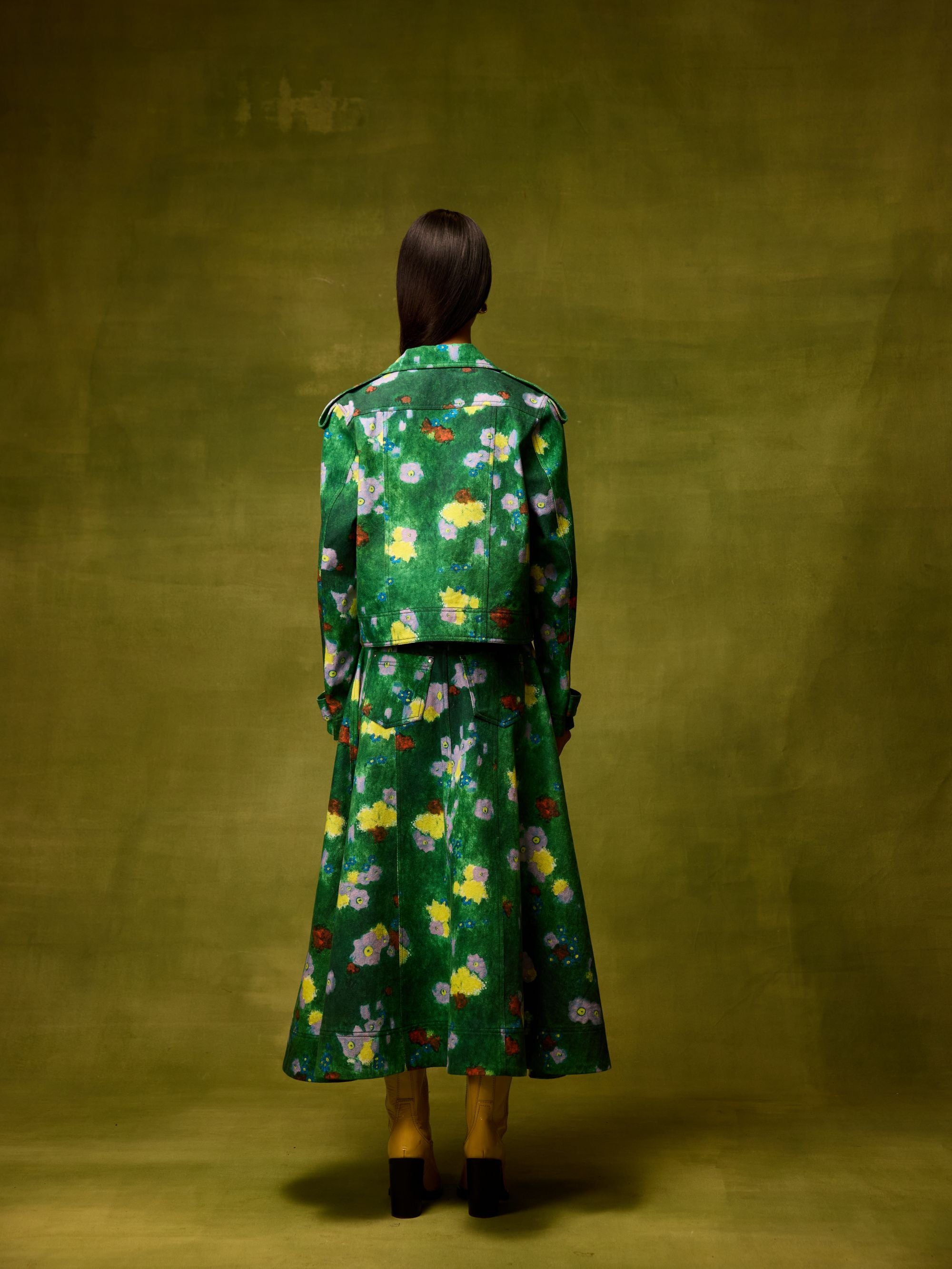 Emerald Bloom Cropped Jacket