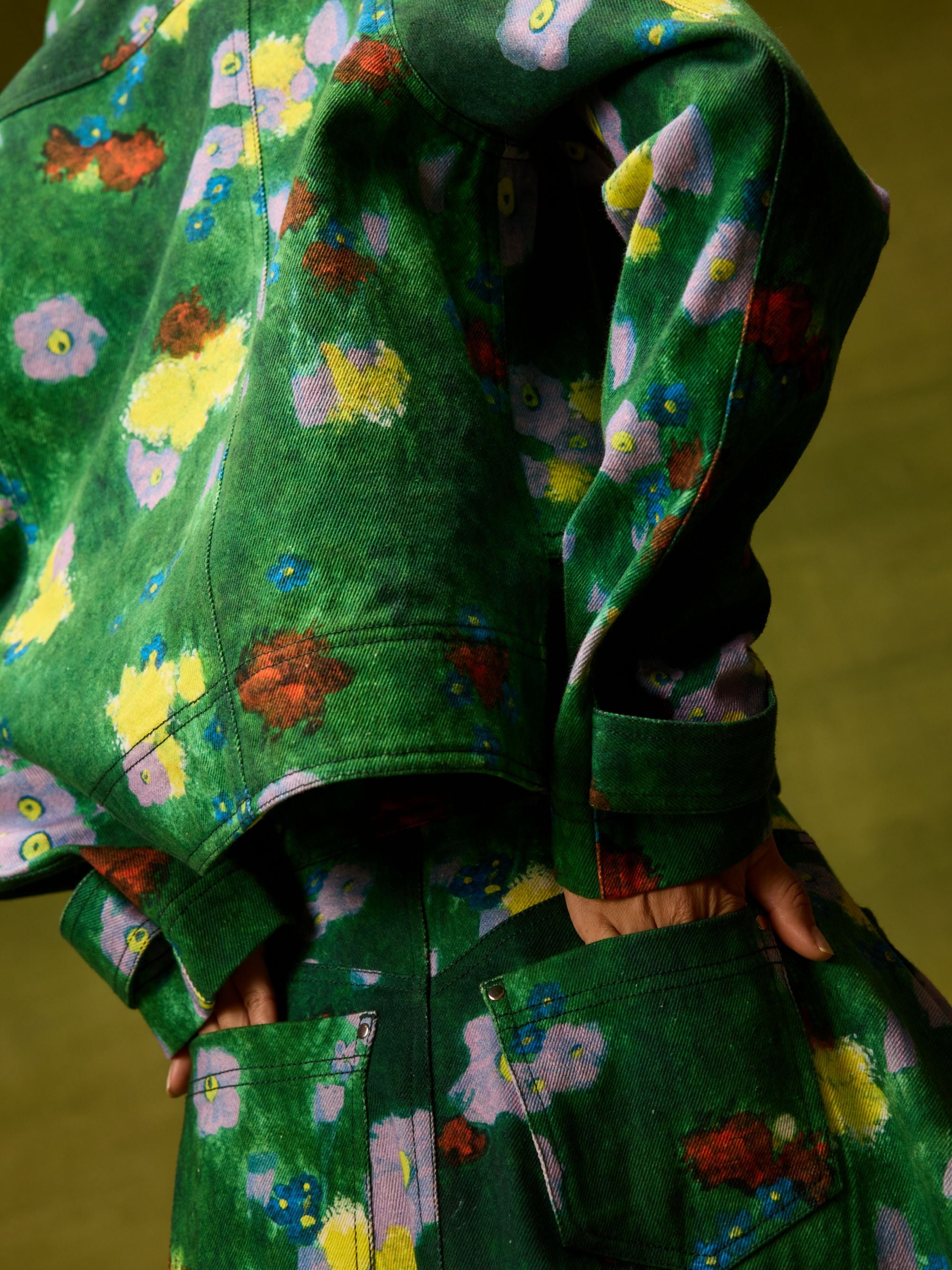 Emerald Bloom Cropped Jacket