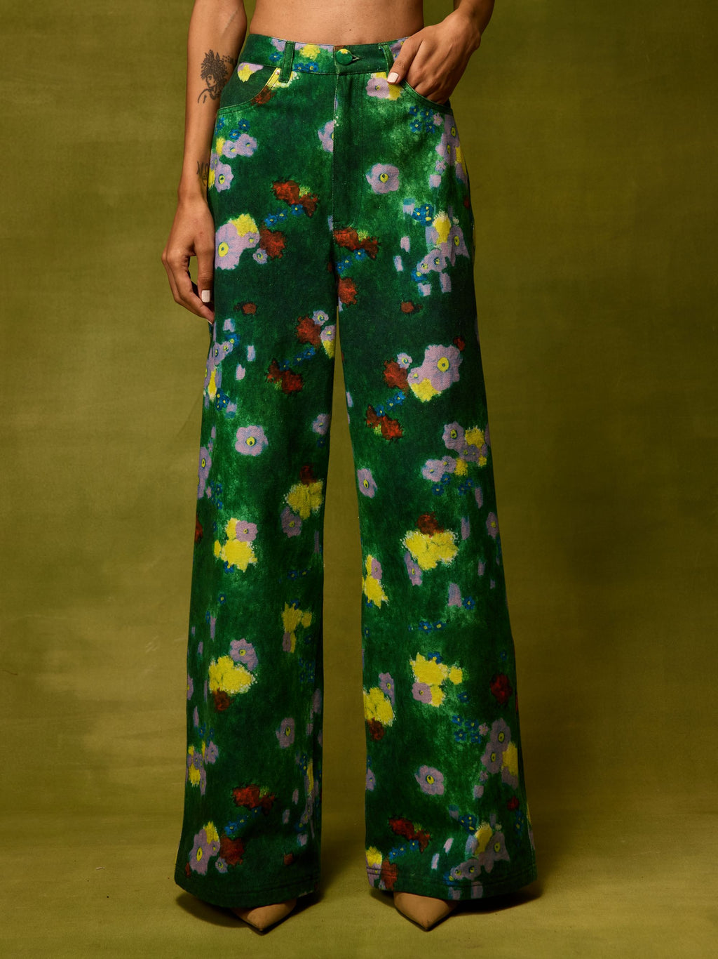 Emerald Bloom Straight Trousers
