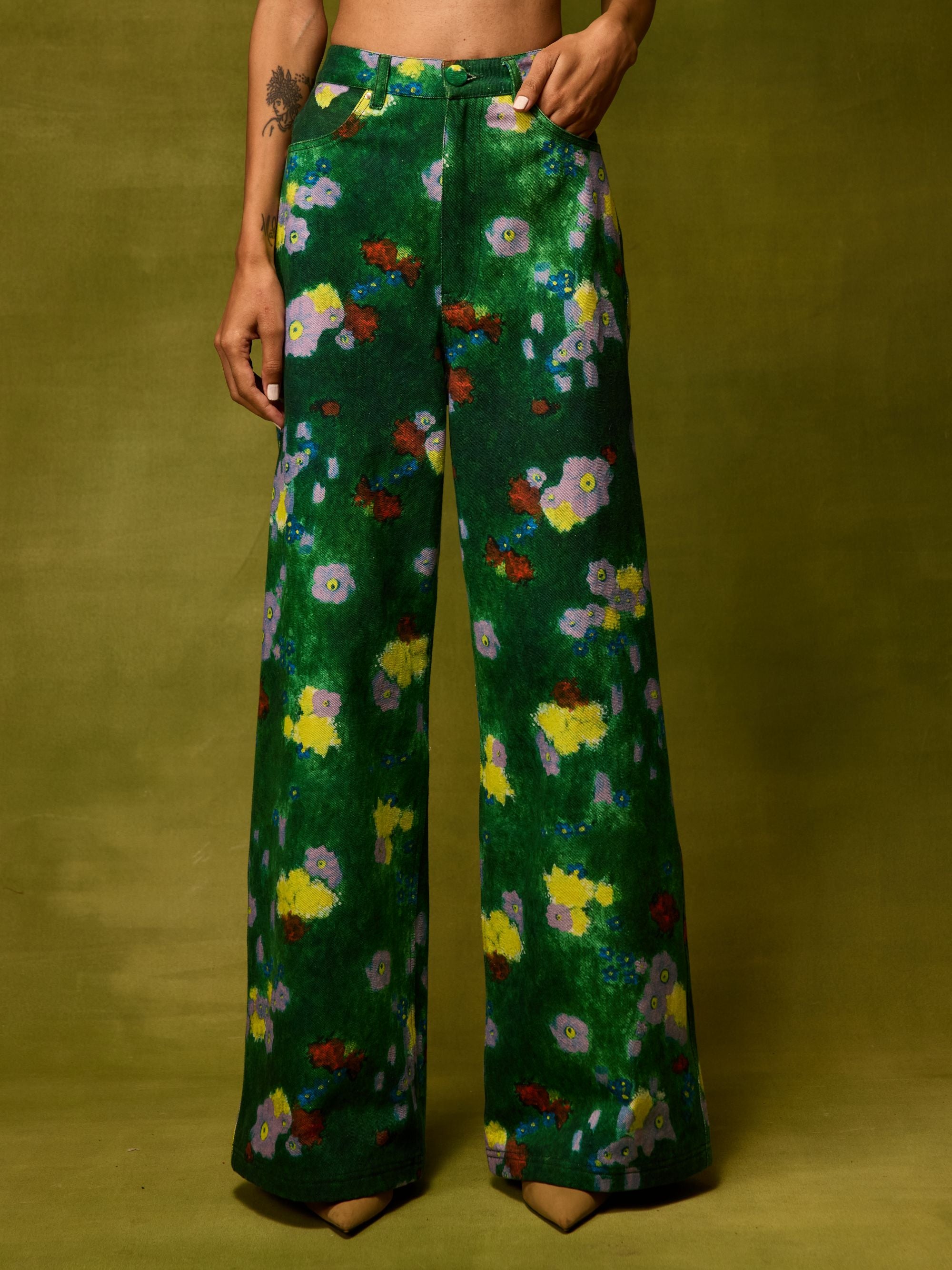 Emerald Bloom Straight Trousers
