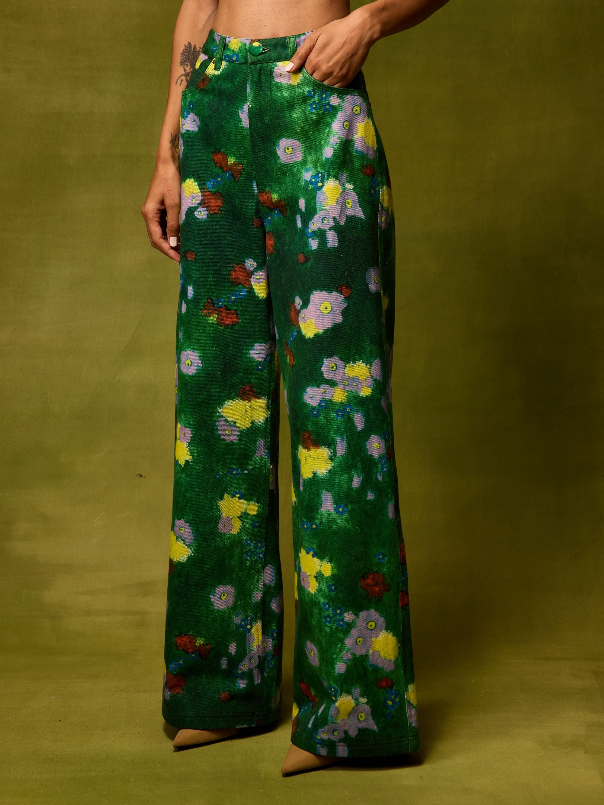 Emerald Bloom Straight Trousers