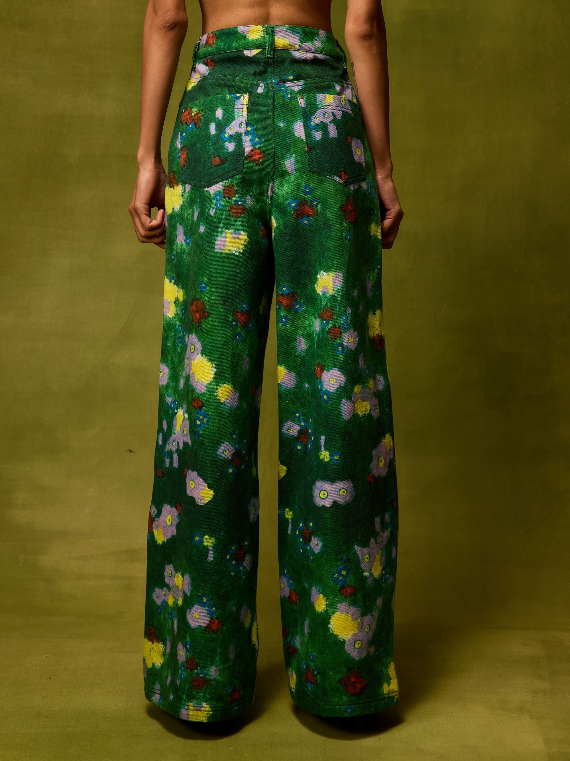 Emerald Bloom Straight Trousers