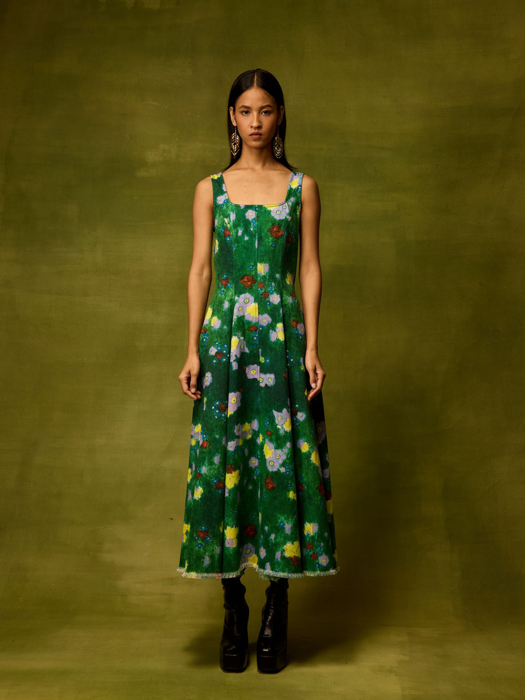 Emerald Bloom Midi Dress