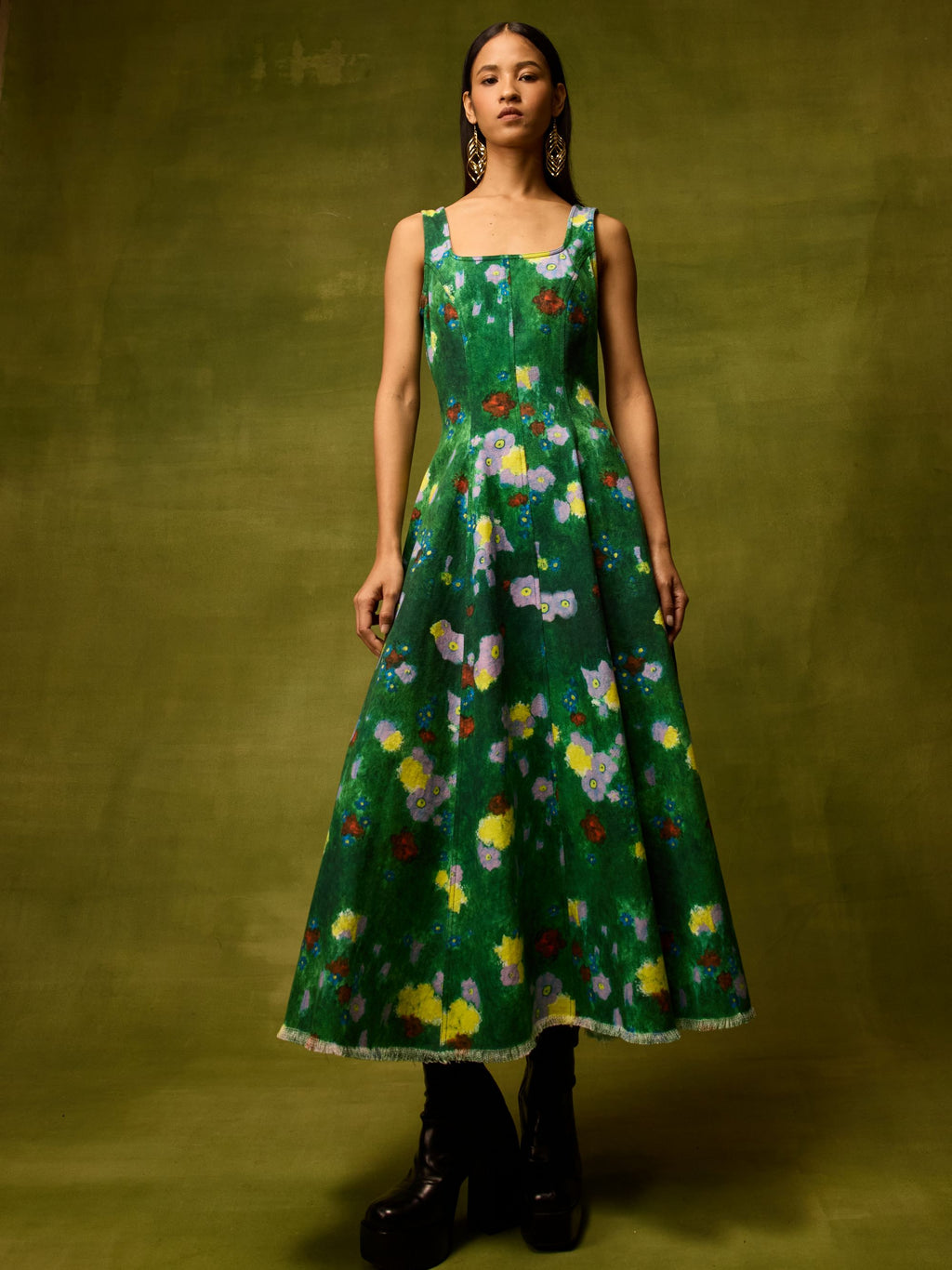 Emerald Bloom Midi Dress