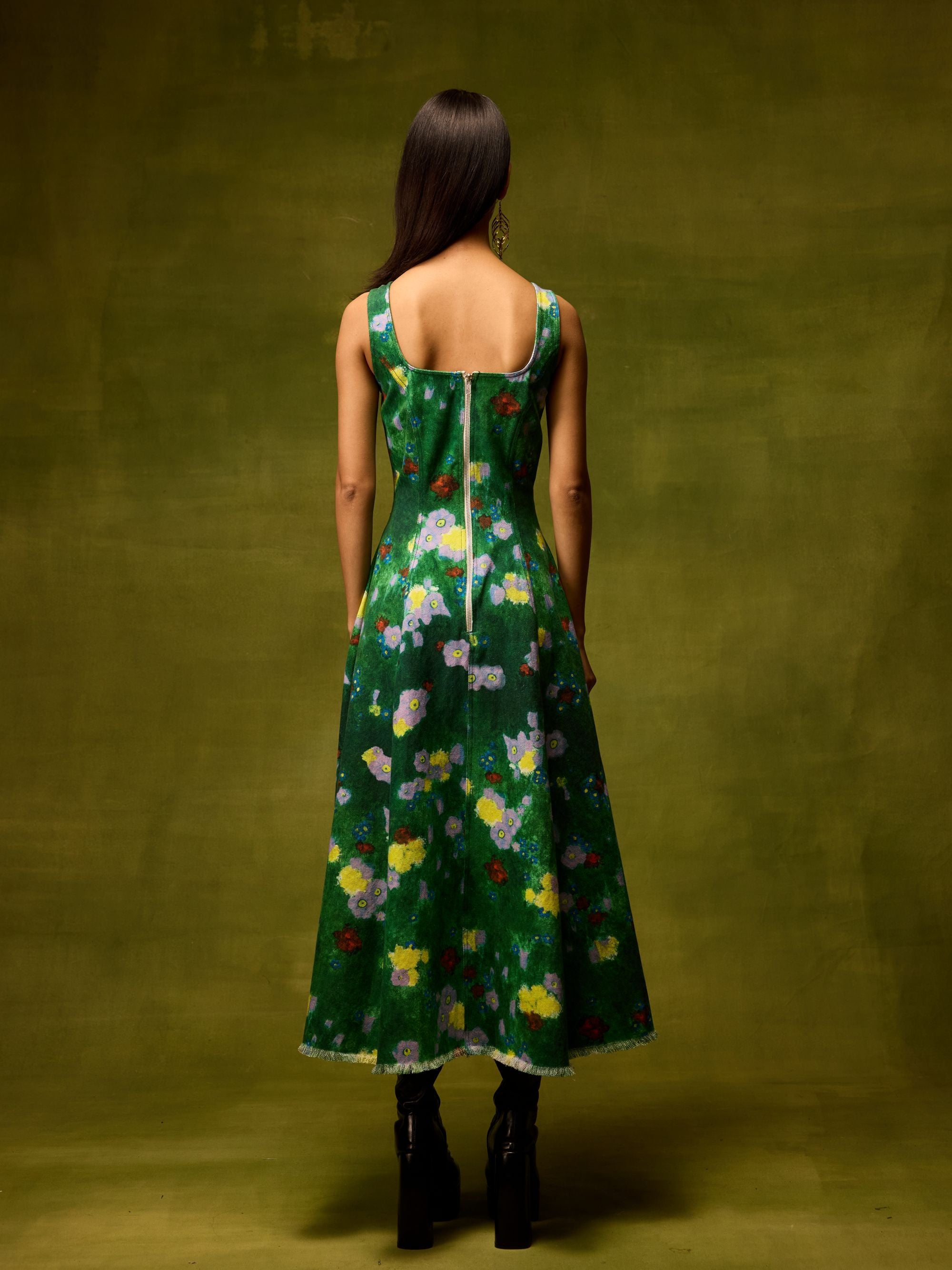 Emerald Bloom Midi Dress