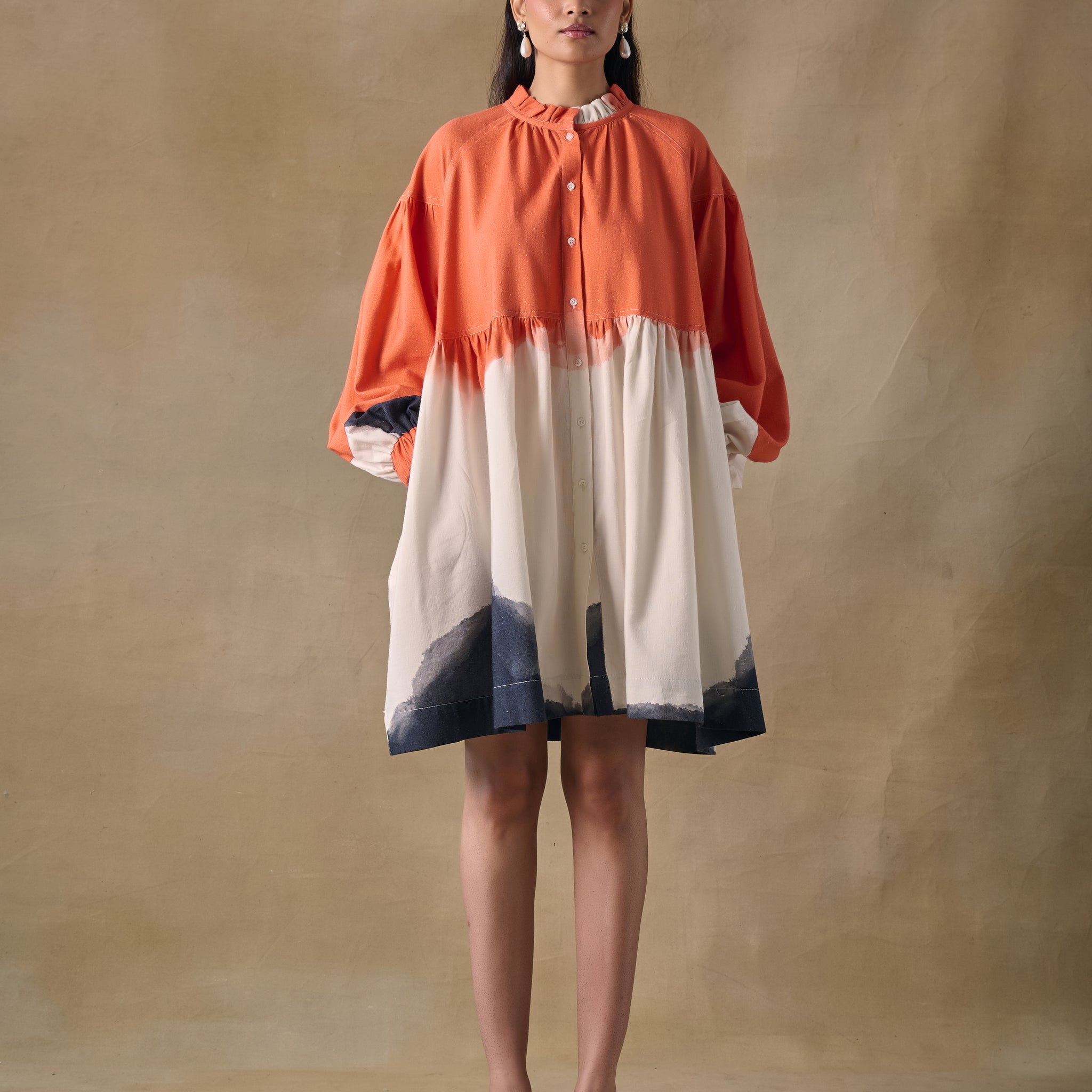Orange Washed Gathered Dress