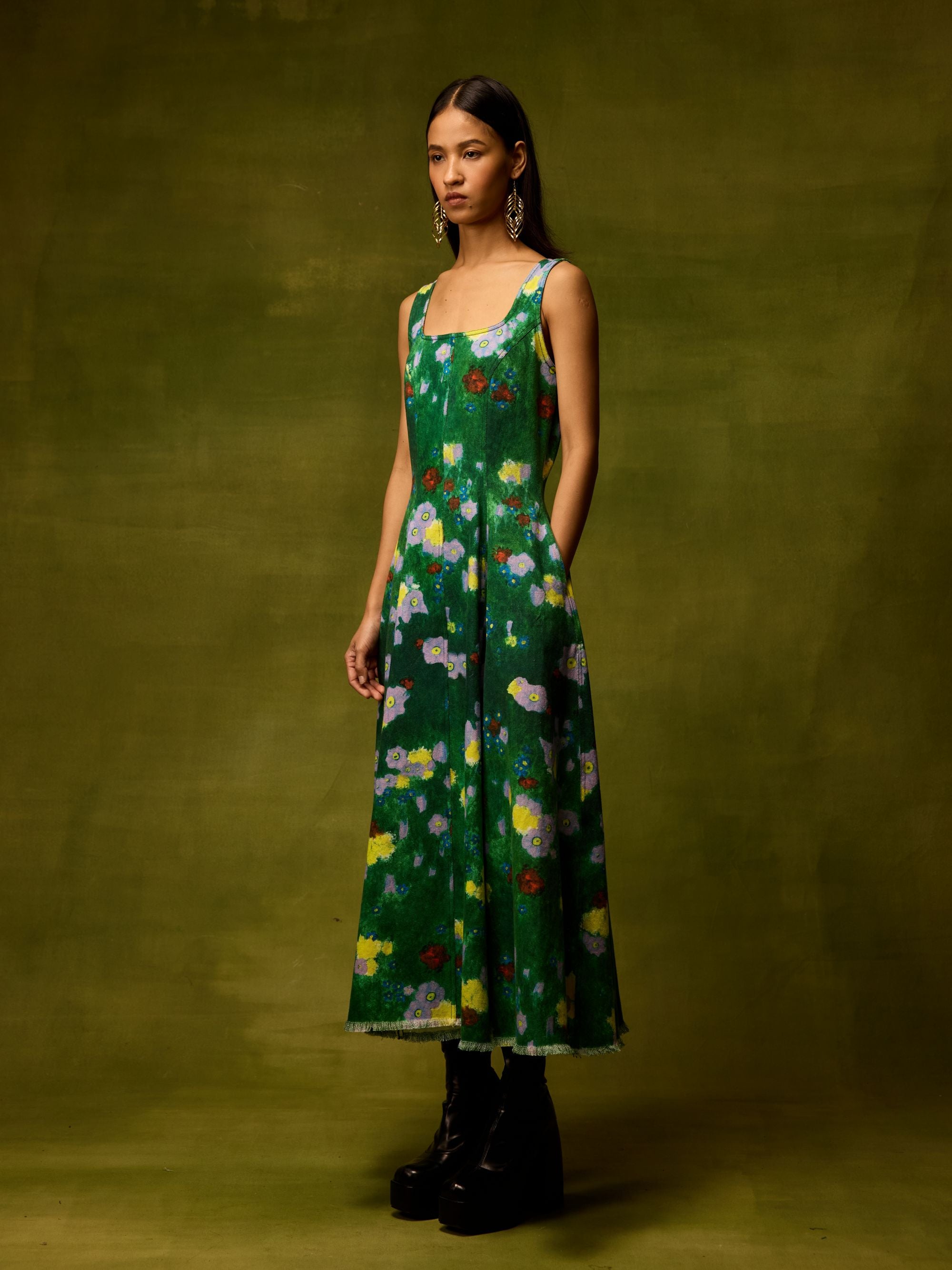 Emerald Bloom Midi Dress