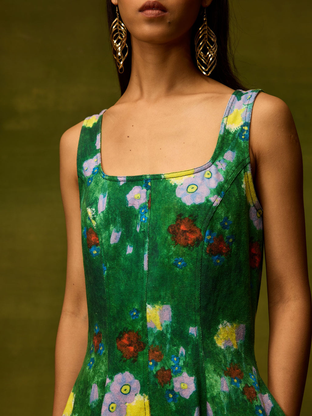 Emerald Bloom Midi Dress