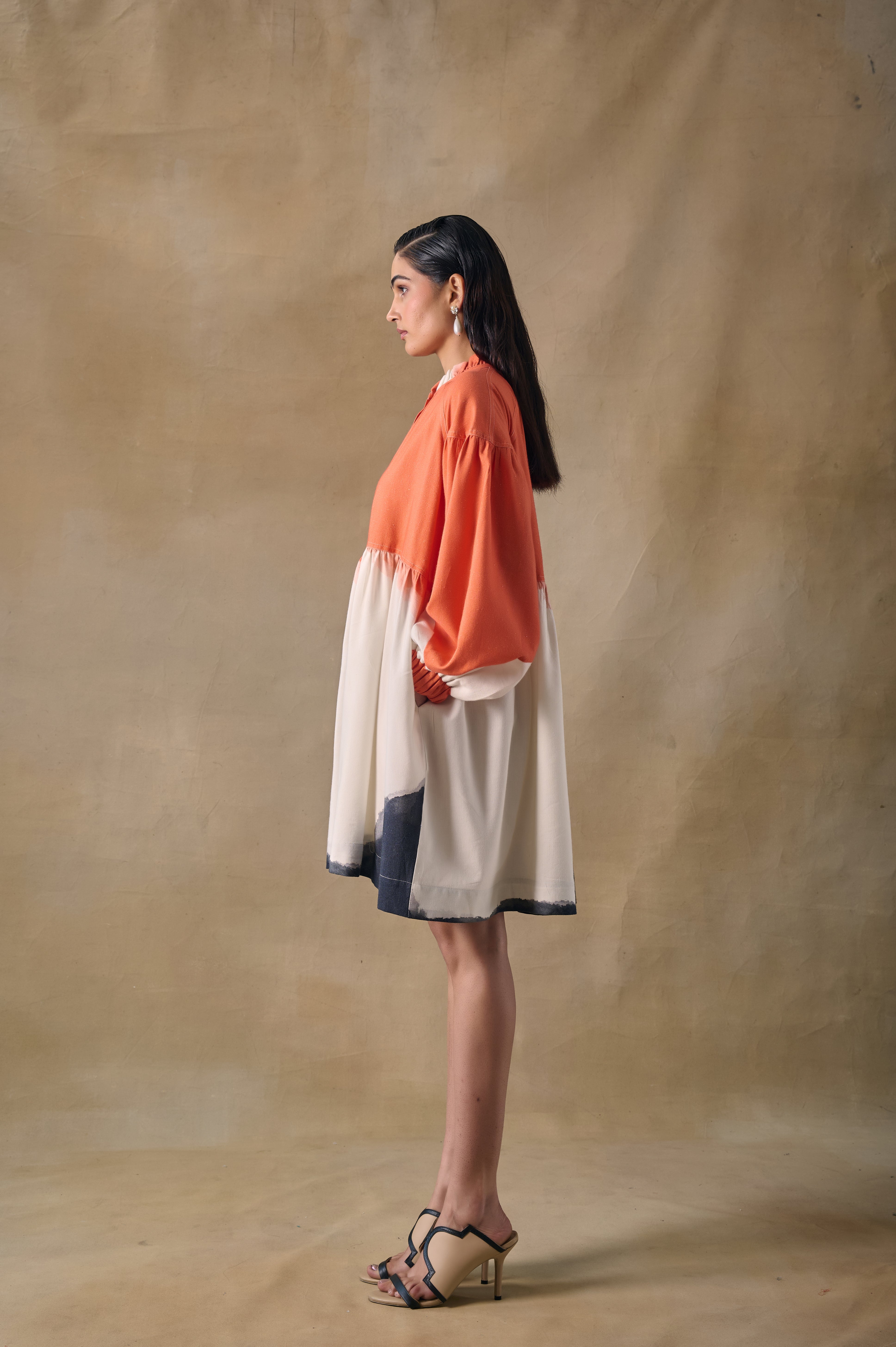 Orange Washed Gathered Dress