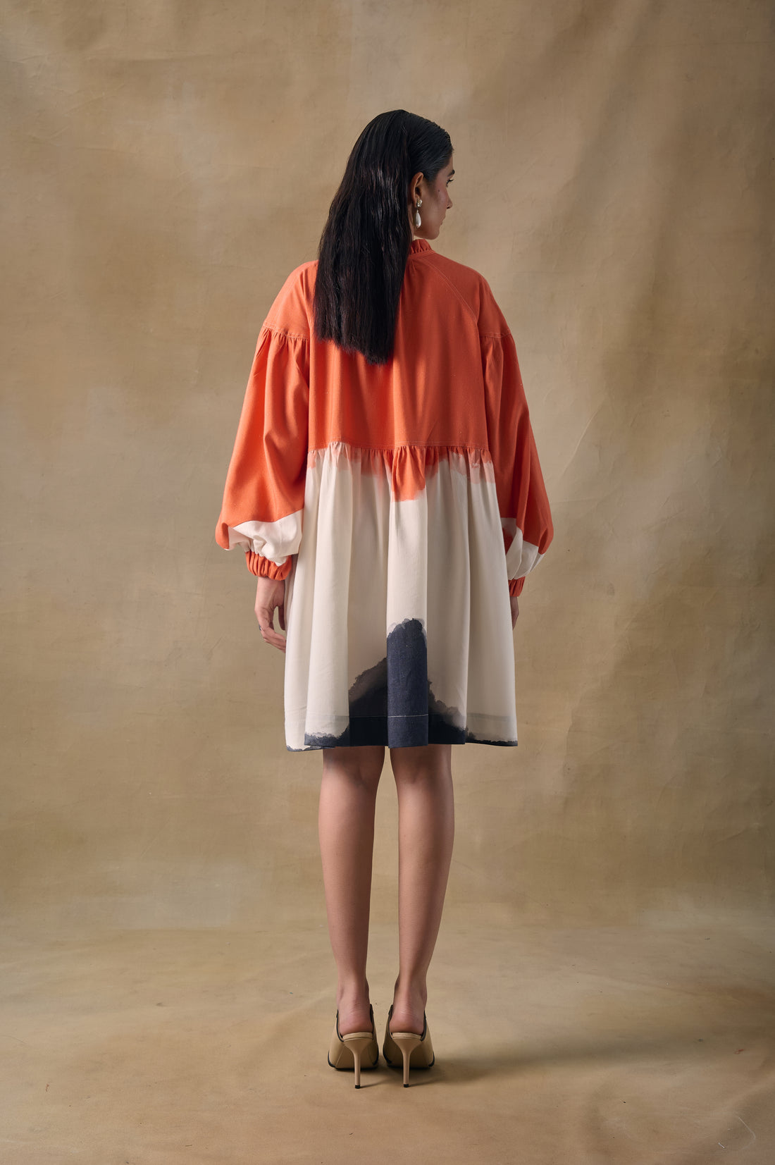 Orange Washed Gathered Dress
