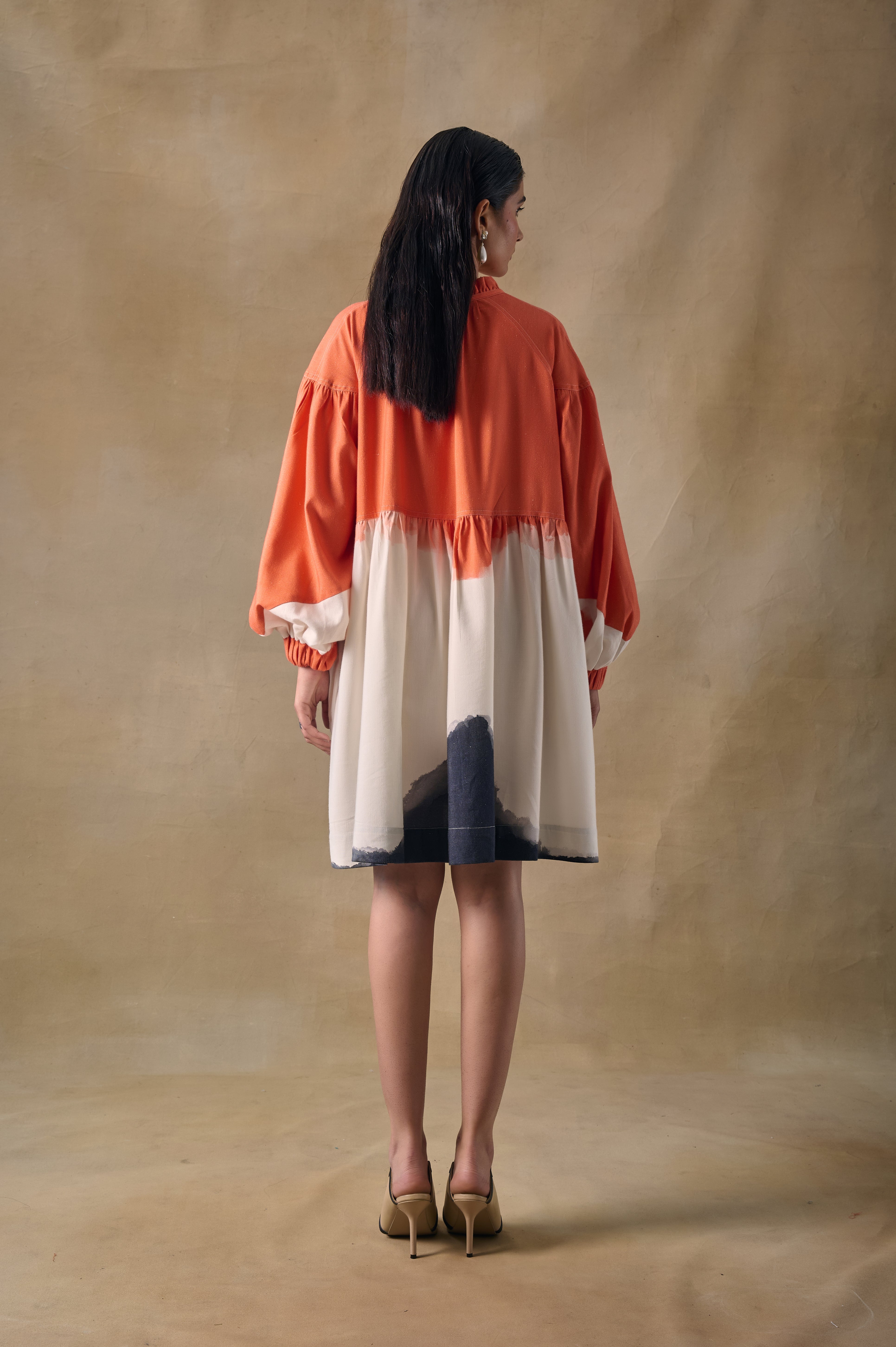 Orange Washed Gathered Dress